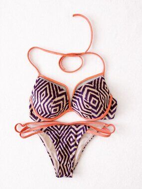 Victoria’s Secret Bikini Set ✨ Coral Trim Geometric Print | Size SM